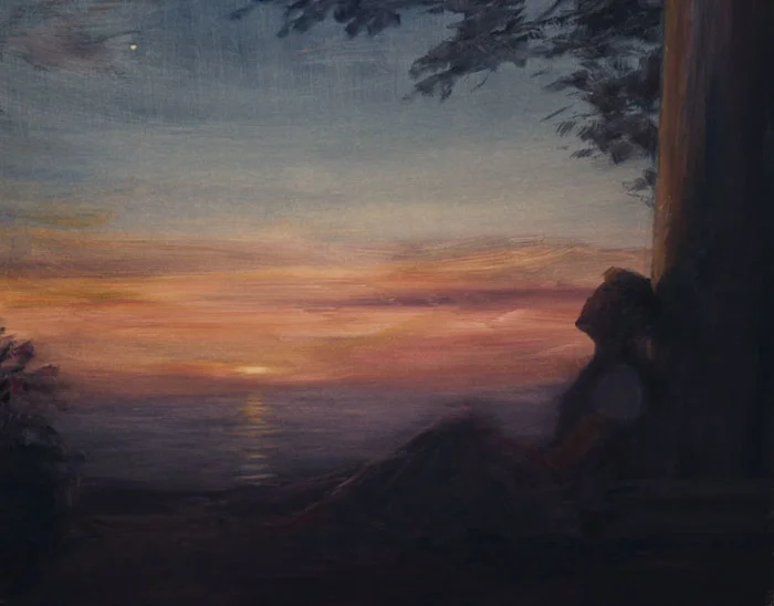 Woman Leaning Against Column At Sunset.jpg