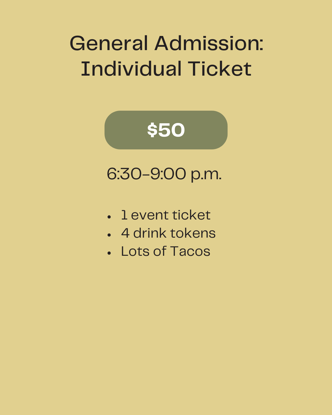 General Admission Individual Ticket Tacos & Taps 2025