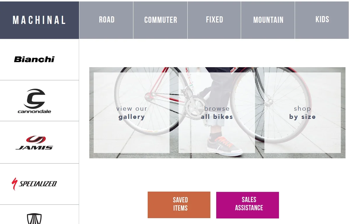 Catalog Landing Page giving customers the option of browsing by brand, type, or size.