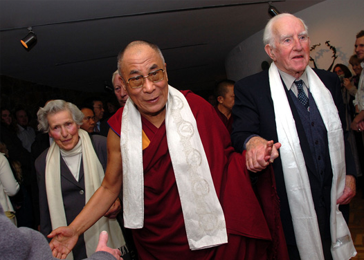 The visit of the Dalai Lama to Corrymeela in 2005. Here he is with Ray Davey and Kathleen Davey. 
