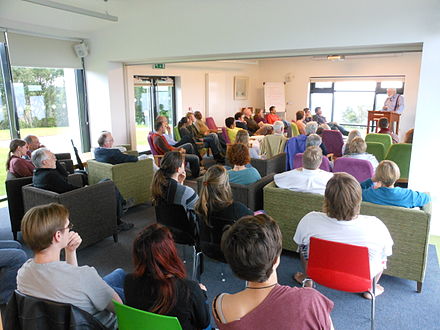 Acclaimed poet Michael Longley reading at the Corrymeela centre, July 2012.