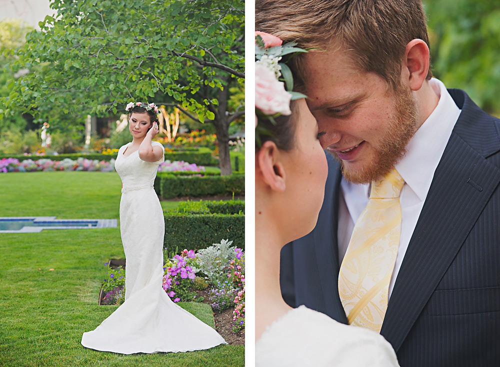 Our bride, Abbie and groom, Parker could not haven been any sweeter and easier to work with. Abbie had many wonderful ideas and inspirations for the wedding flowers & decor. The reception was held at Cactus & Tropicals in Draper, Utah. The venue is stunning, already full of lush plants and sweet smelling blooming flowers. Abbie had a charming idea of carrying out an ancient Japanese wedding tradition of hanging 1,000 cranes. Each crane symbolizes 1 year of happiness and prosperity. The 1,000 cranes hanging from the vast ceiling of Cactus & Tropicals was truly whimsical, not to mention romantic! Abbie & Parker's wedding color palate included shades of blush, pink, peach, ivory, champagne, gold, and navy. We included one of our favorite David Austin Garden Roses, the Juliet. The perfect shade of peach! A gigantic thank you to Abbie, her sweet family, and Parker for selecting Lilac Floral as their wedding day florist. All lovely photos courtesy of Sugar Rush Photography , Cake made by Tiered Expressions 