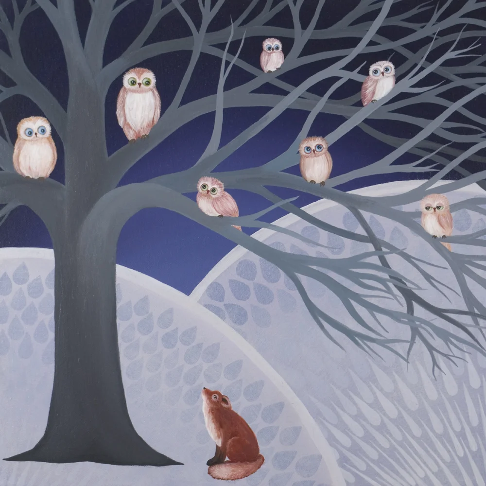 Red Fox with Owls