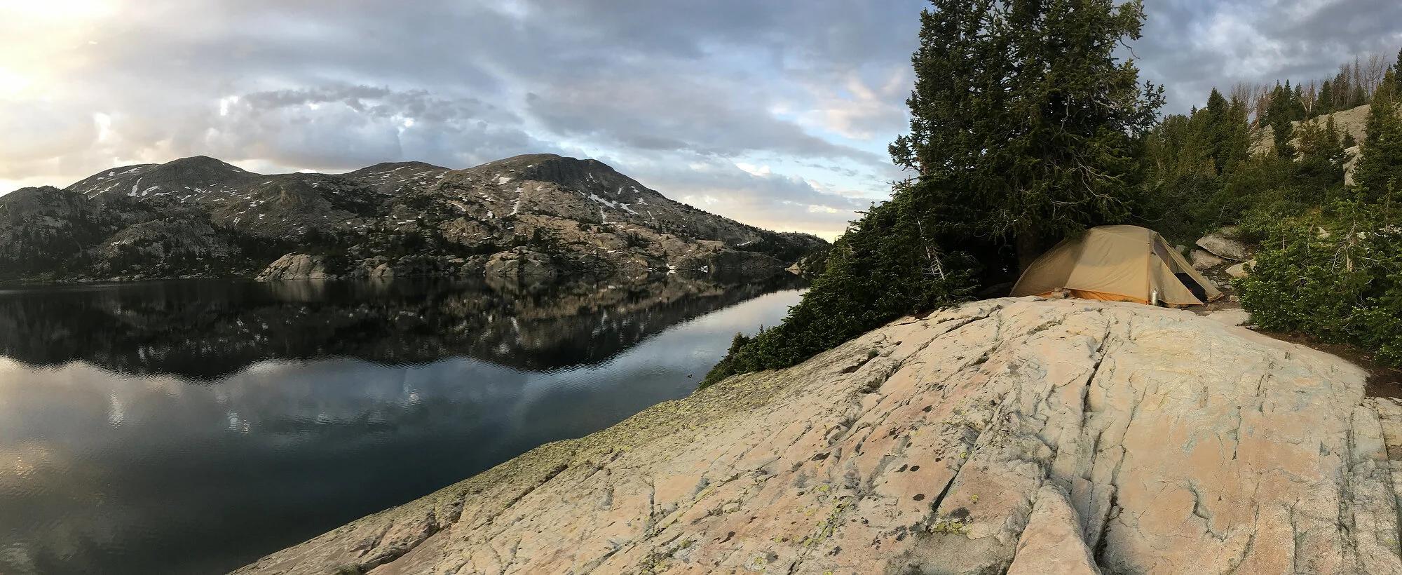  Campsite overlooking Heart Lake in the Wind River Range of Wyoming. 