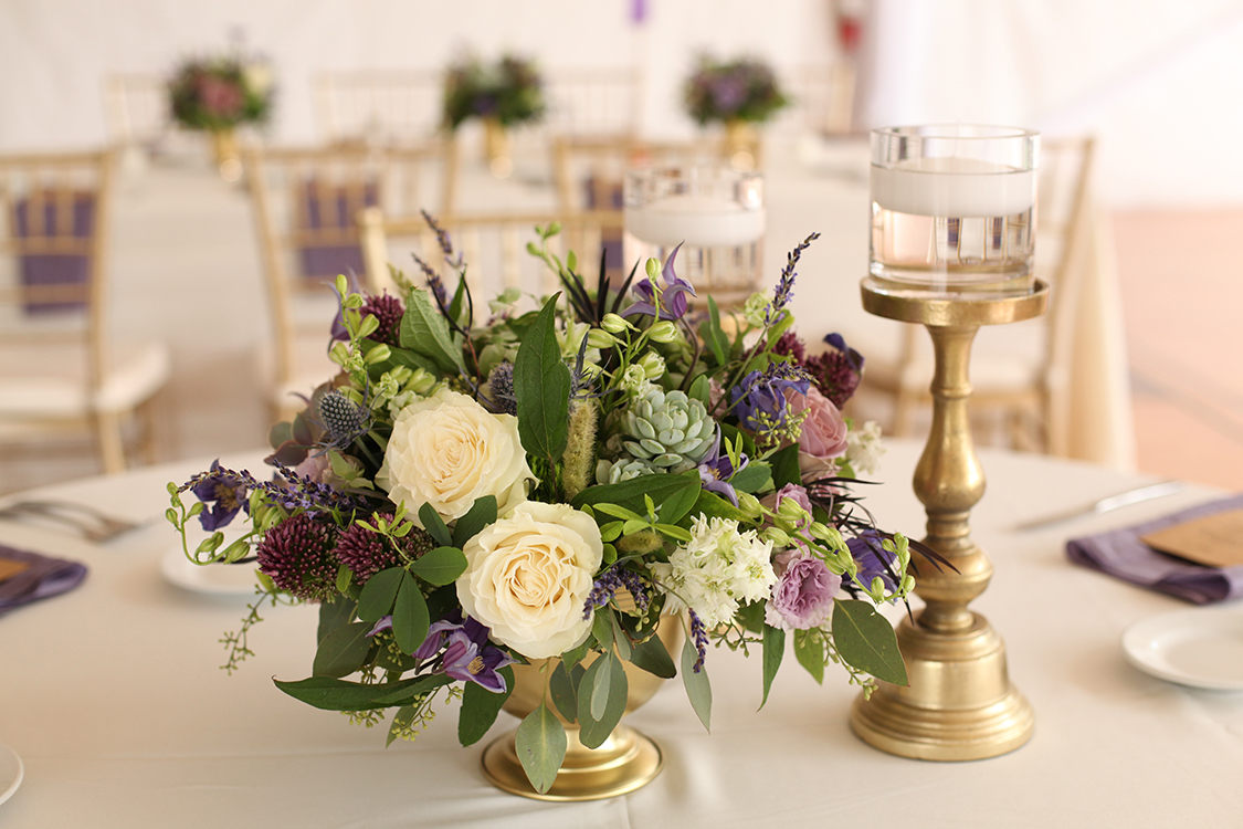 Centerpieces for wedding reception at Pinecroft Mansion, Cincinnati, Ohio. Flowers by Floral Verde LLC.