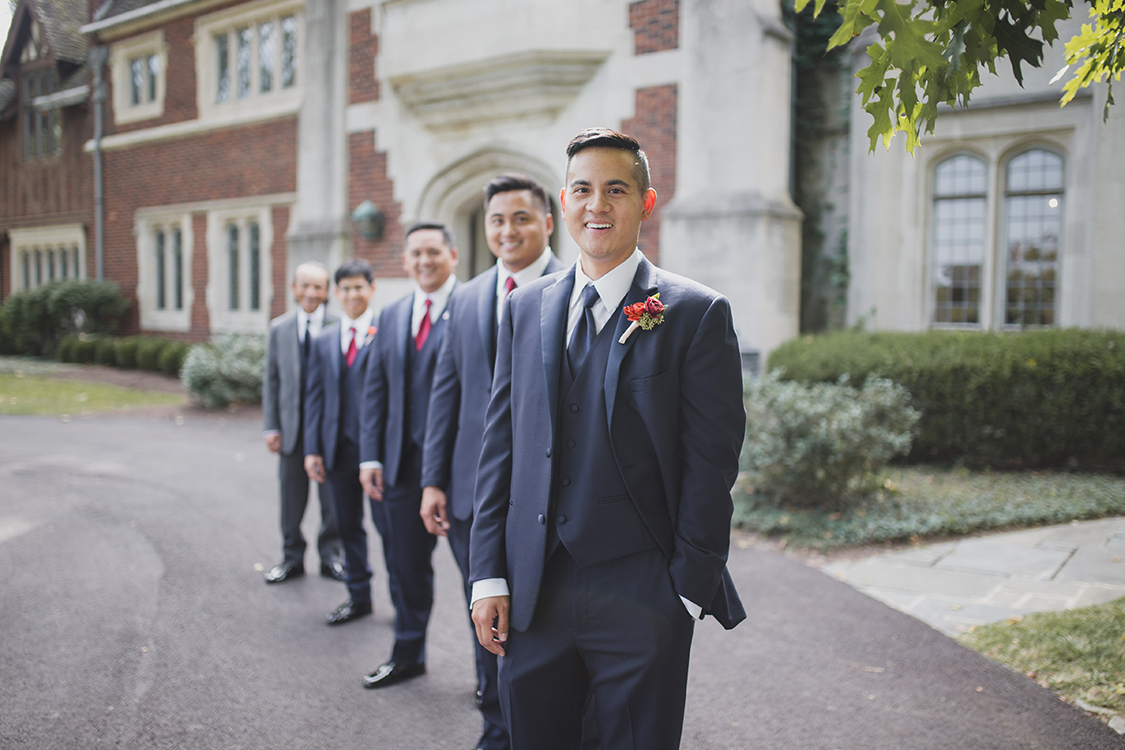 Groom and groomsmen at Pinecroft Mansion, Cincinnati, Ohio. Flowers by Floral Verde LLC. Photo by Carly Short Photography.