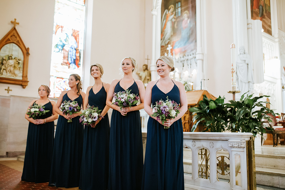 Wedding Ceremony at Holy Cross Immaculata in Cincinnati, Ohio. Flowers by Floral Verde. Photo by Eleven:11 Photography.