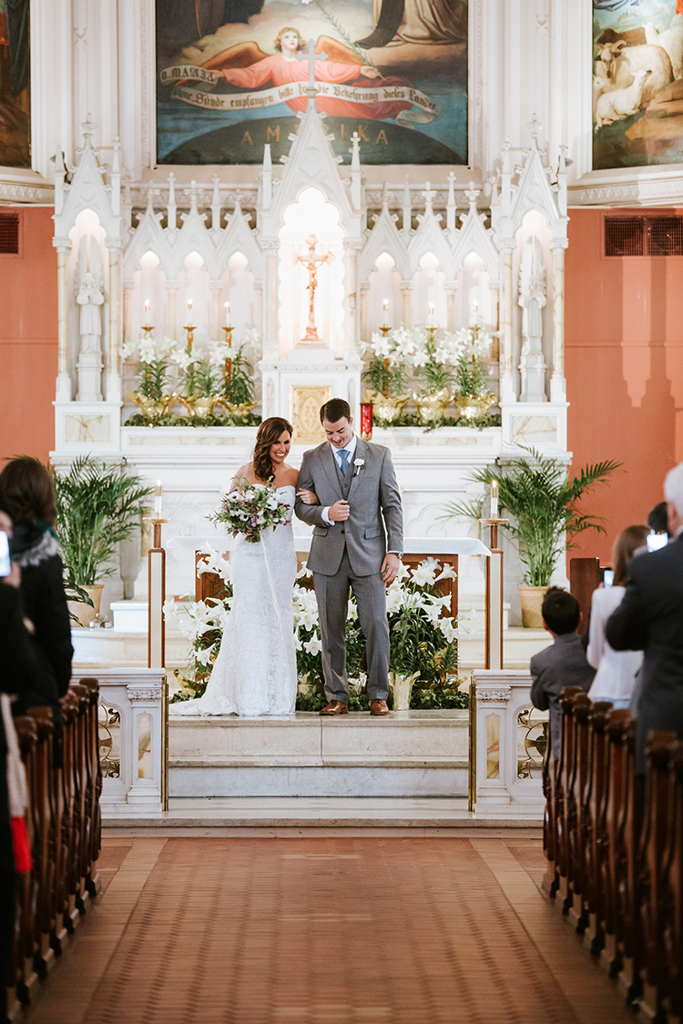 Wedding Ceremony at Holy Cross Immaculata in Cincinnati, Ohio. Flowers by Floral Verde. Photo by Eleven:11 Photography.