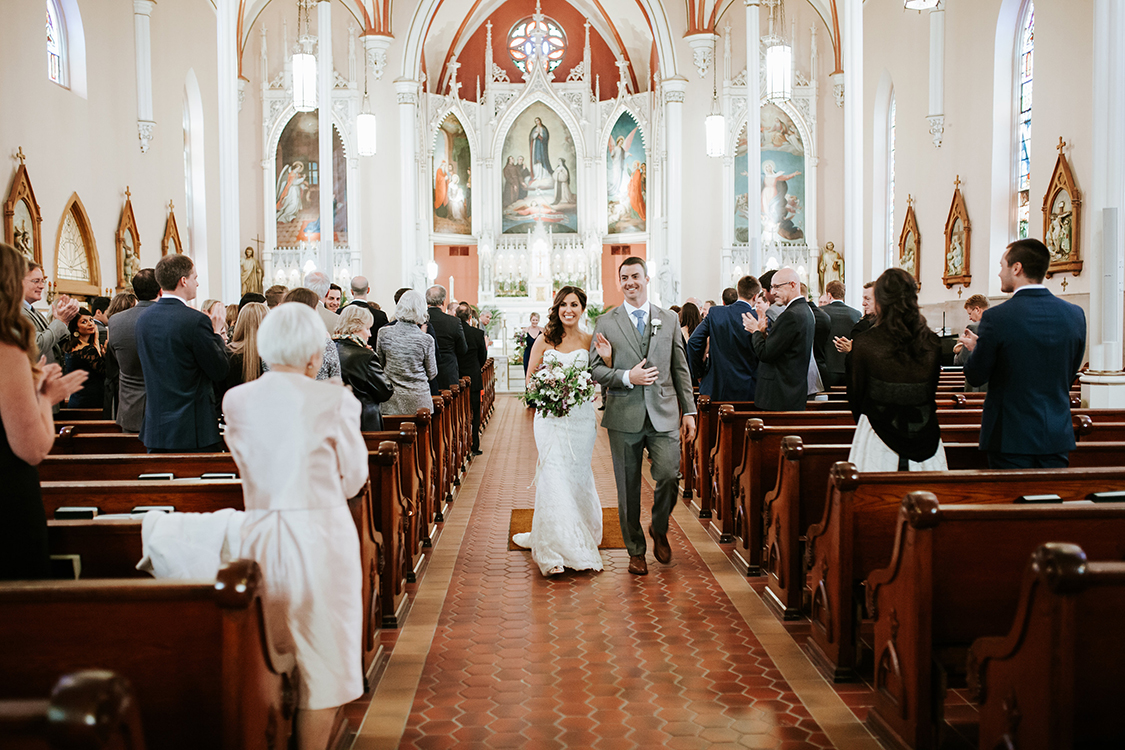 Wedding Ceremony at Holy Cross Immaculata in Cincinnati, Ohio. Flowers by Floral Verde. Photo by Eleven:11 Photography.