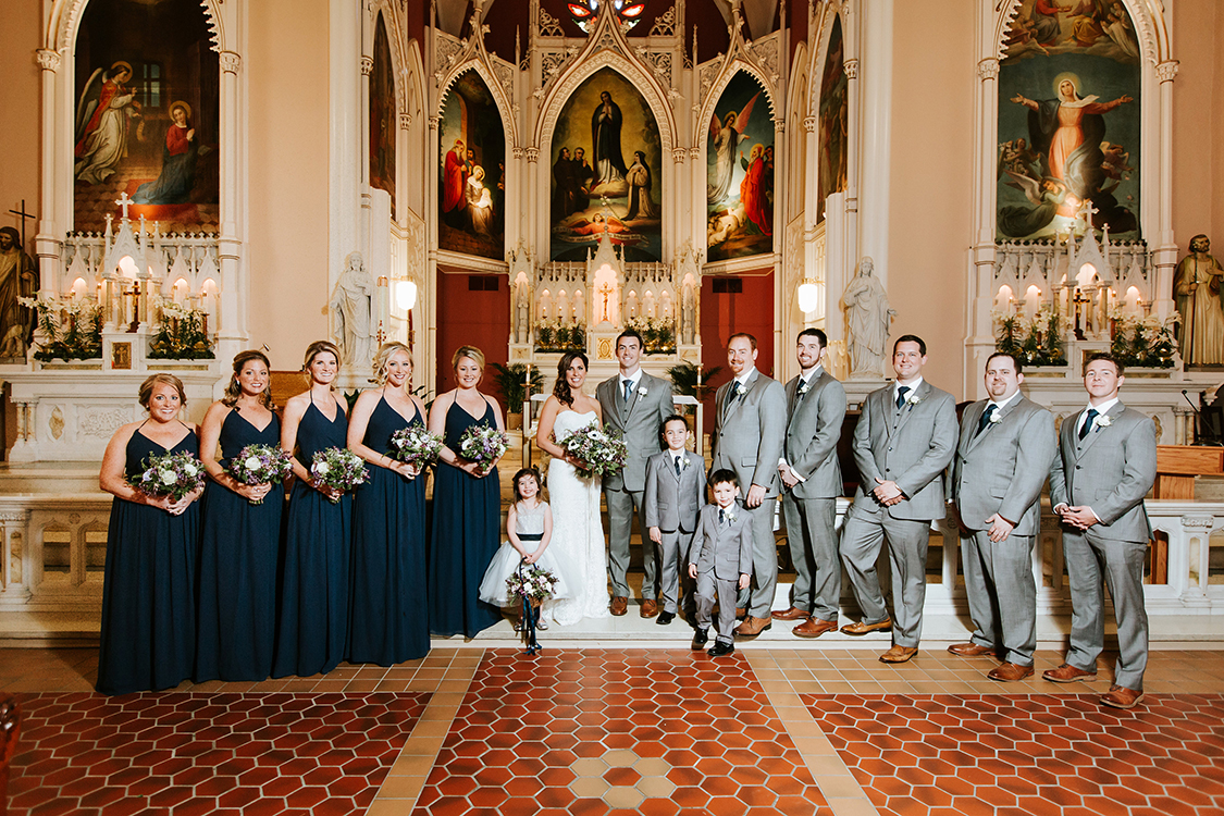 Wedding Ceremony at Holy Cross Immaculata in Cincinnati, Ohio. Flowers by Floral Verde. Photo by Eleven:11 Photography.