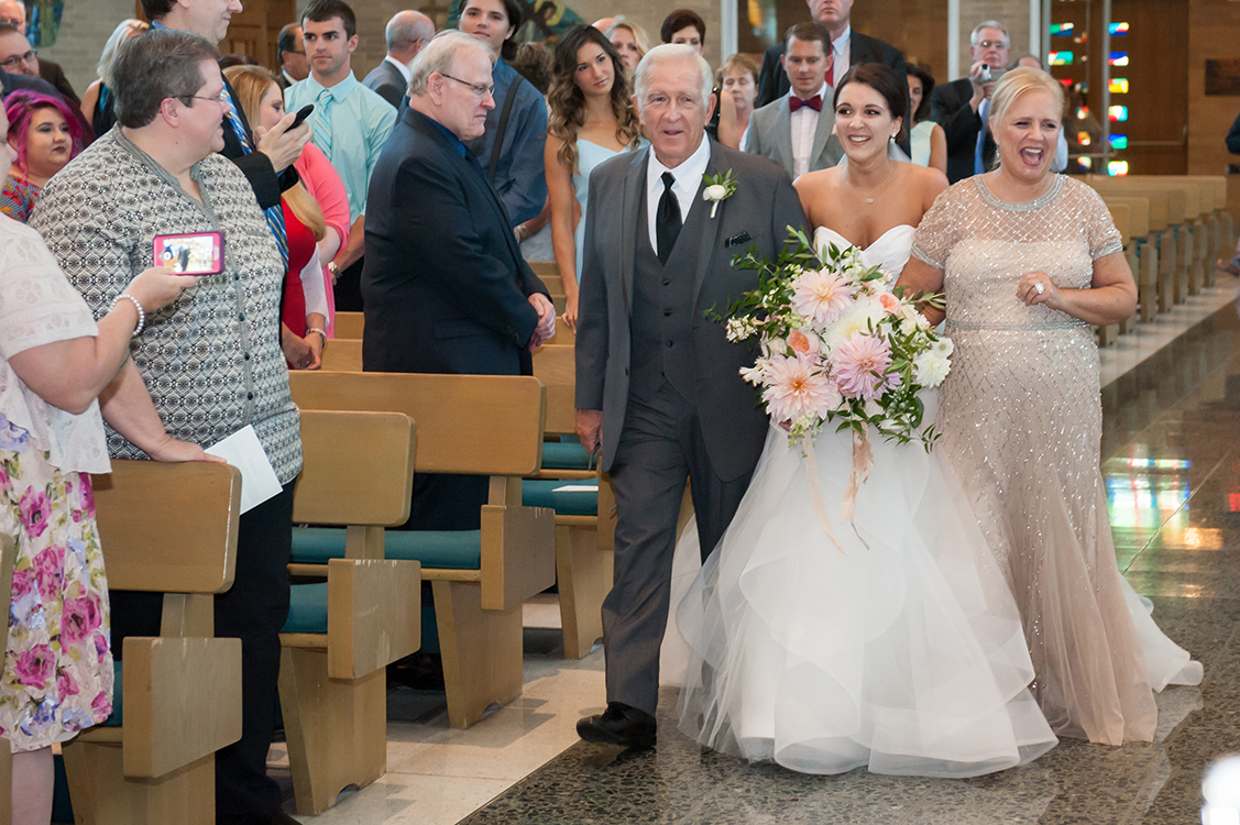 Wedding Ceremony at Mount Saint Joseph University Mater Dei Chapel in Cincinnati, Ohio. Flowers by Floral Verde. Photo by Ben Elsass Photography.