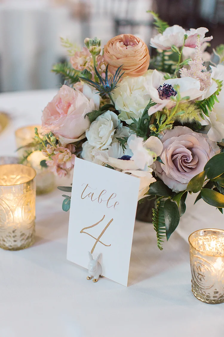 Wedding Reception at at The Monastery Event Center in Cincinnati, Ohio. Flowers by Floral Verde. Photo by Amanda Donaho Photography.
