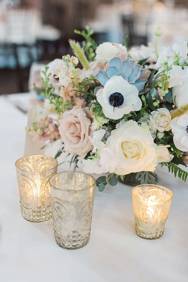 Wedding Reception at at The Monastery Event Center in Cincinnati, Ohio. Flowers by Floral Verde. Photo by Amanda Donaho Photography.