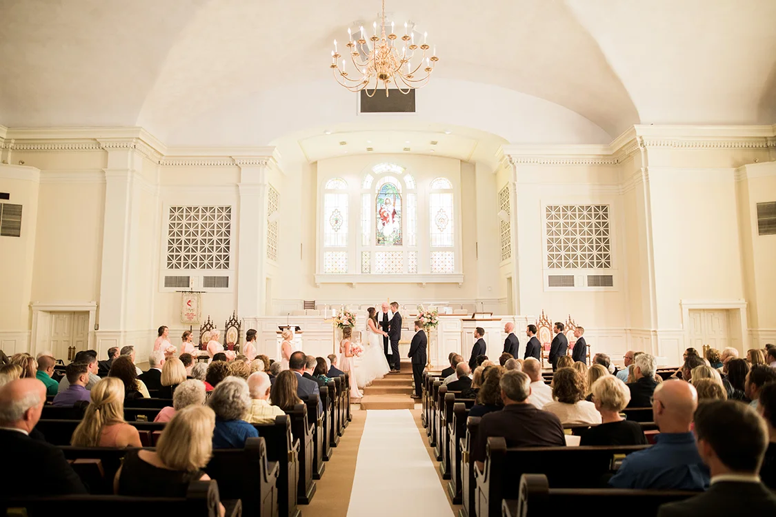 Wedding Ceremony at the First United Methodist Church in Lexington, Kentucky. Flowers by Floral Verde. Photo by Rachael McCall Photography.