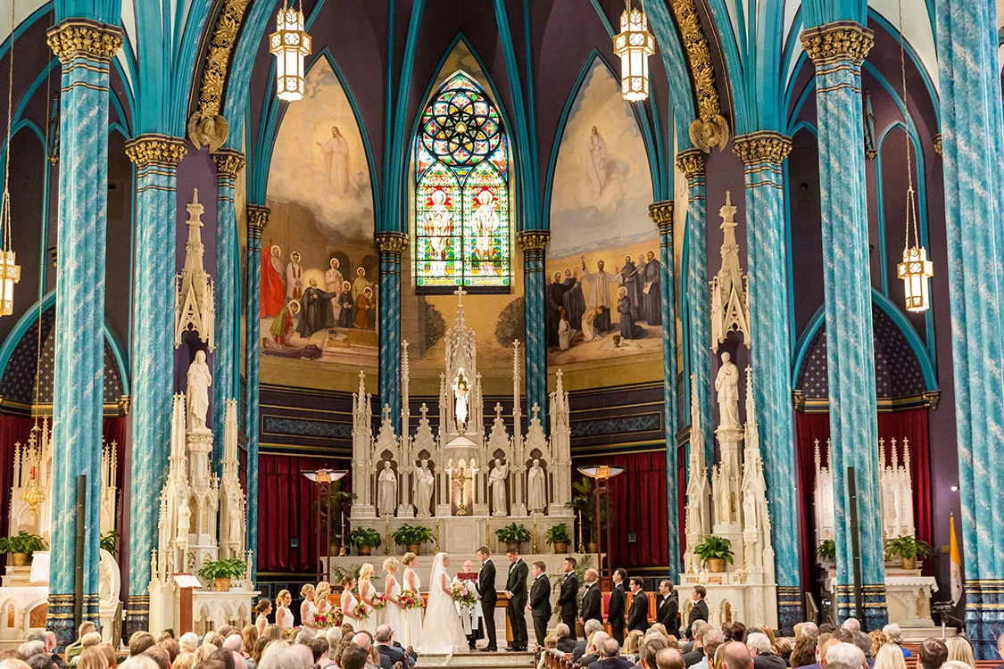 Wedding Ceremony at St. Francis Xavier Church, Cincinnati, Ohio. Flowers by Floral Verde LLC. Photo by 1326 Studios.