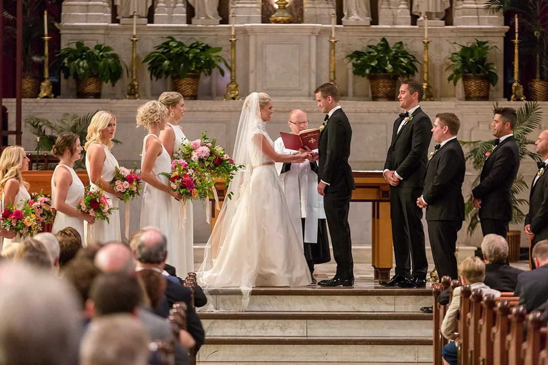 Wedding Ceremony at St. Francis Xavier Church, Cincinnati, Ohio. Flowers by Floral Verde LLC. Photo by 1326 Studios.