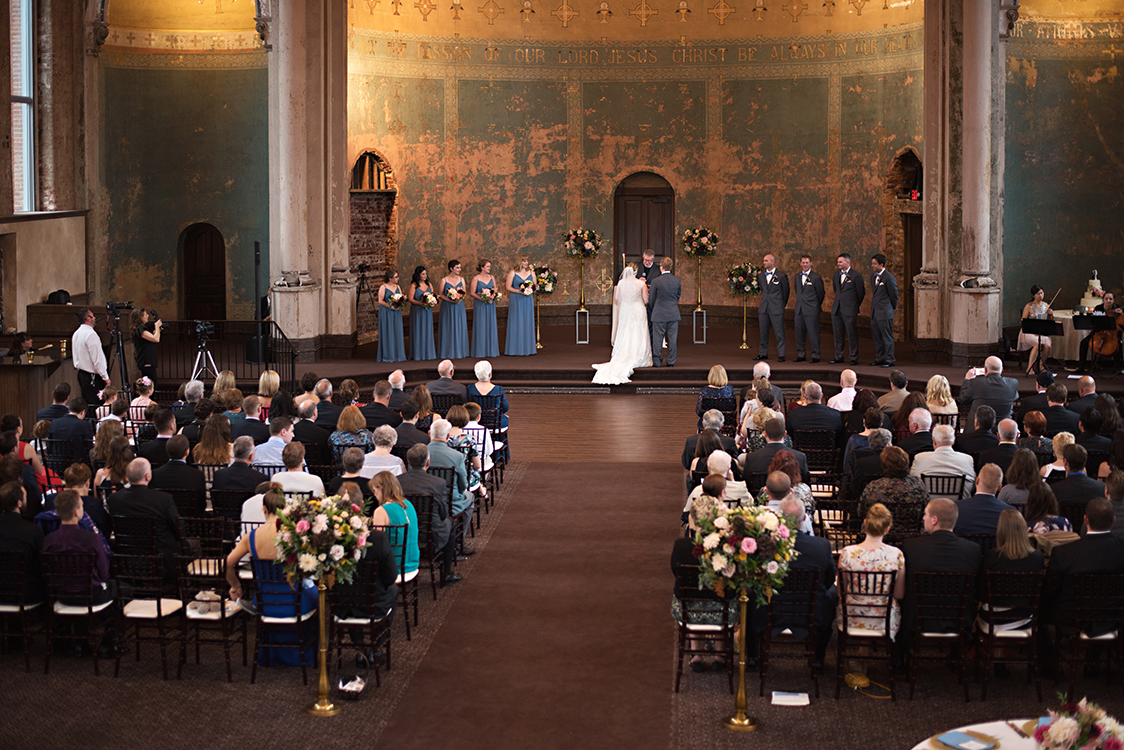 Wedding at The Monastery Event Center in Cincinnati, Ohio. Flowers by Floral Verde. Photo by Parisi Images.