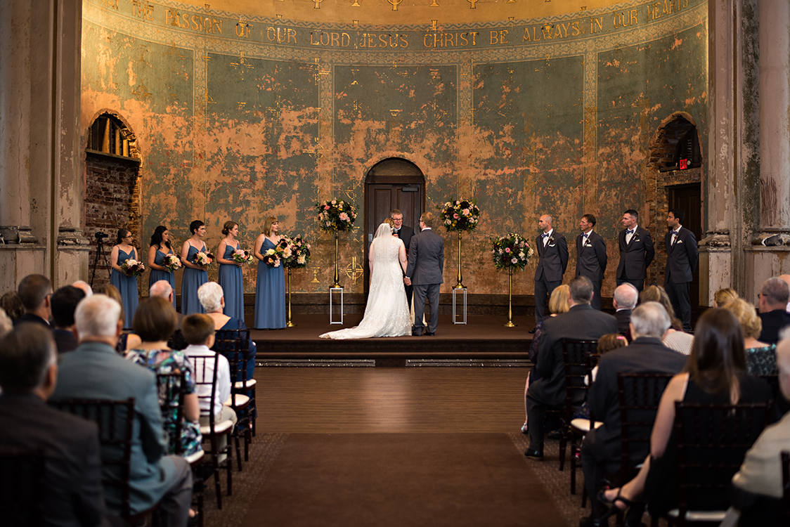 Wedding at The Monastery Event Center in Cincinnati, Ohio. Flowers by Floral Verde. Photo by Parisi Images.