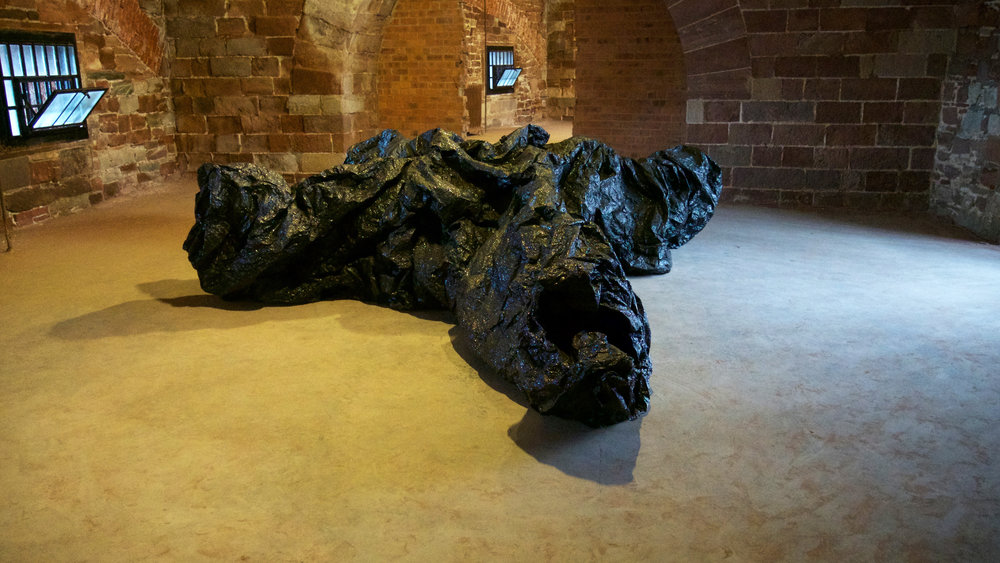   La Mancha Negra I , Plastic, mixed-media, motors, 2018. Installation in Castle William, Governors Island, New York, NY 