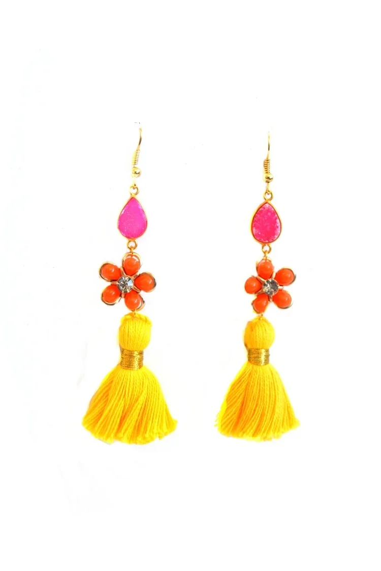 Orange Flower Yellow Tassel Earring .jpg
