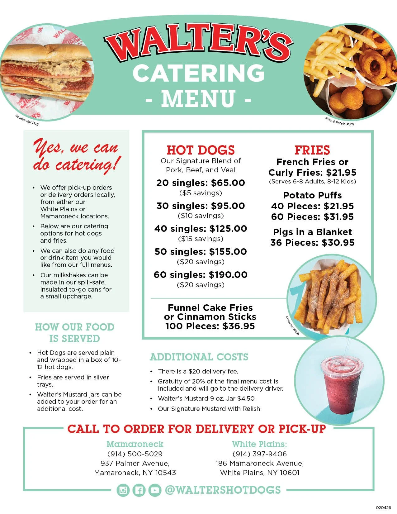 Walter's Hot Dogs Catering Menu