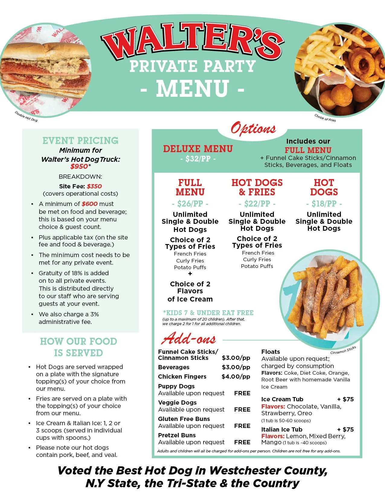 Walter's Hot Dogs Truck - Private Party Menu - page 1