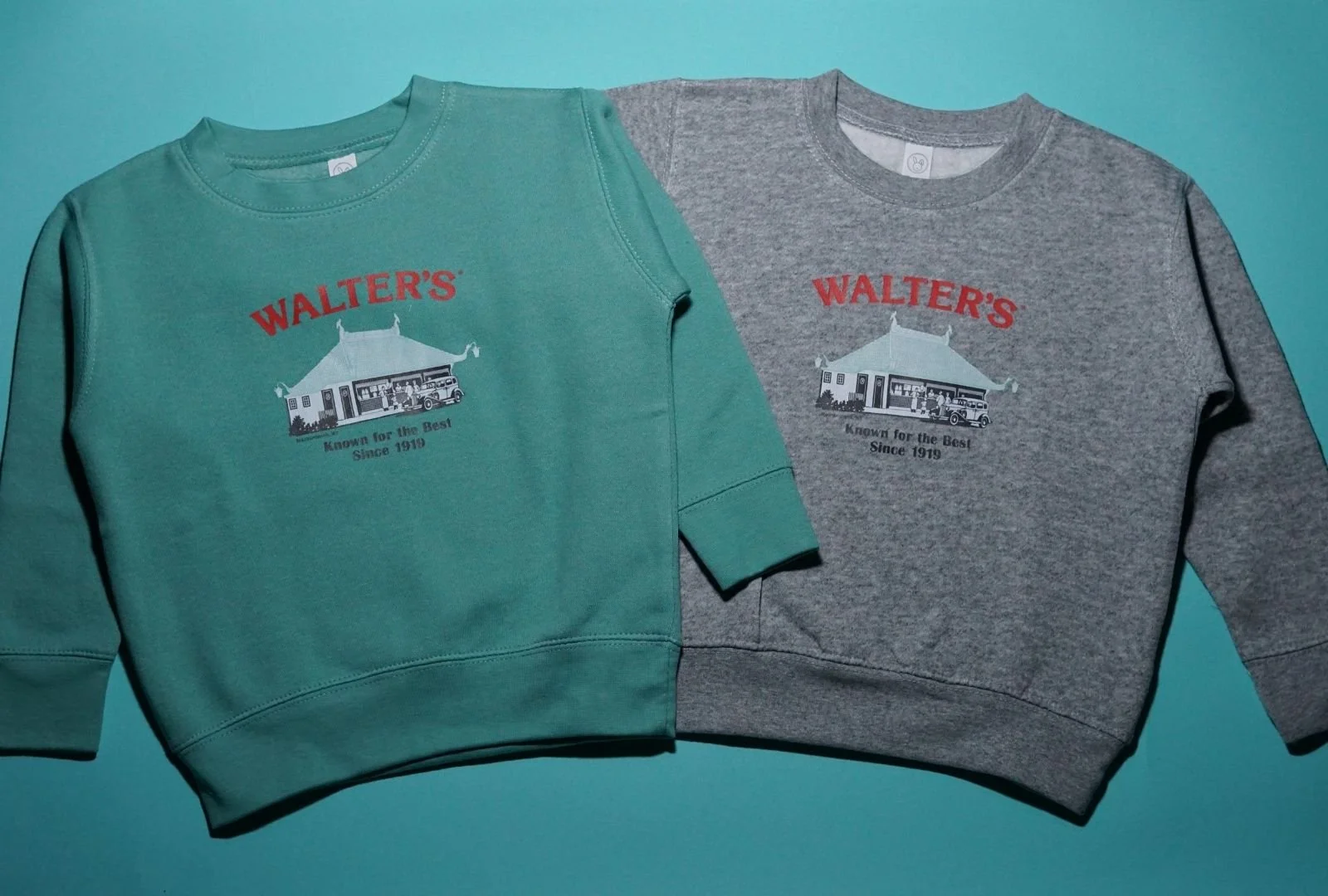 Walter's Hot Dogs - Kid Crewnecks - Teal Gray 1.jpg