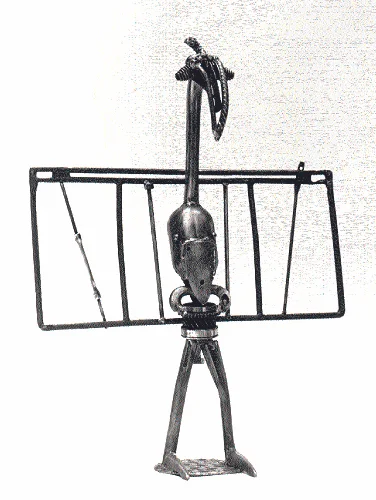 Senufu 1, 1996, steel with oil, 35"h x 33"w x 7"d