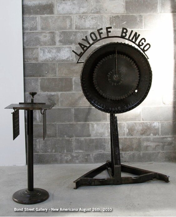 Layoff Bingo. 70"h. x 43"l. x 46"d. welded steel with oil finish