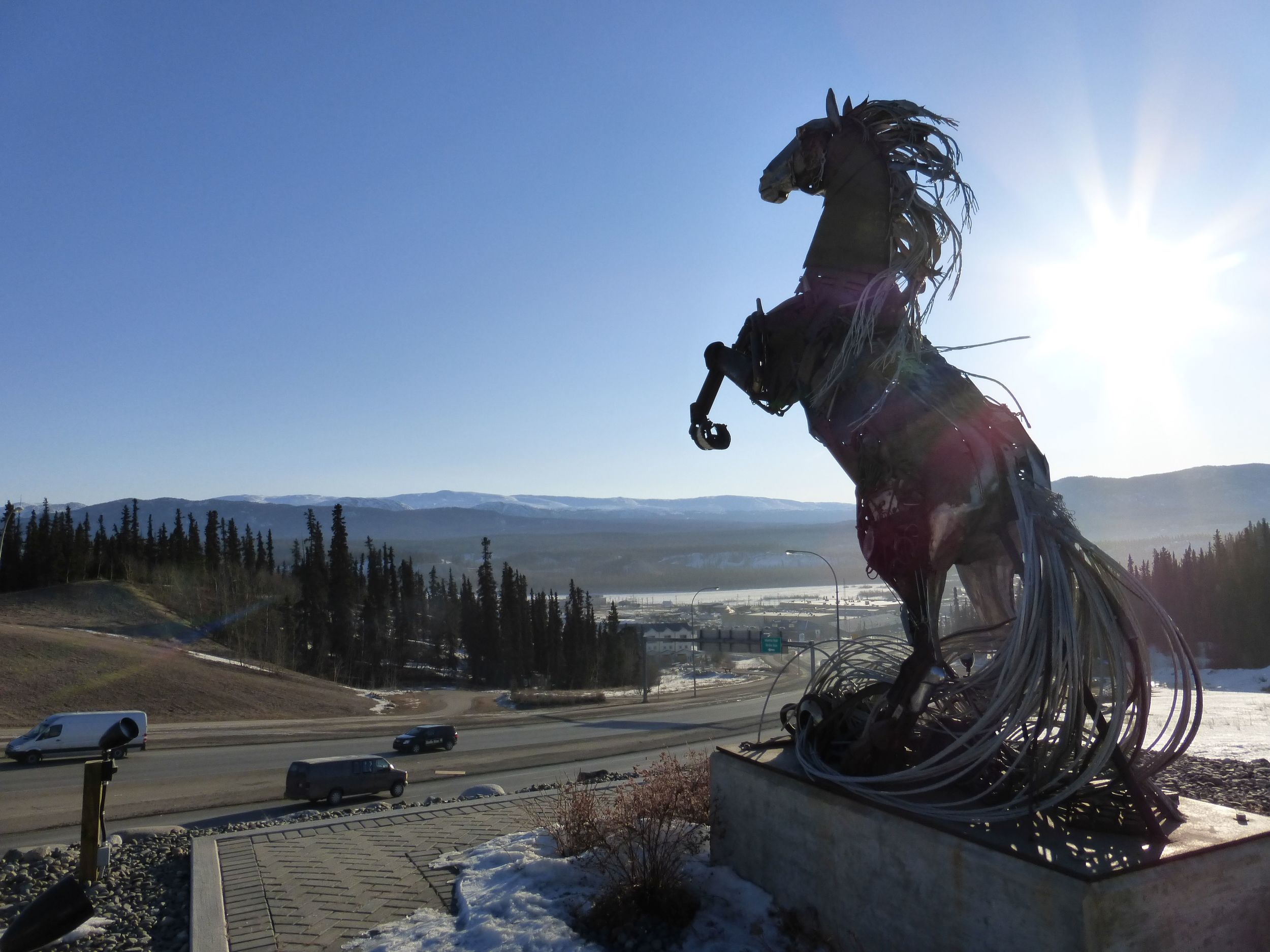 A statue at Whitehorse, built by combining random pieces donated by people from all around Yukon.