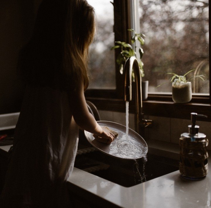 I stand with my feet pressed into the floor below, warm water running from the faucet in a constant flow.
The kitchen sink, a familiar place.
My hands washing the pan from an ingrained motion.
For a moment in time the vantage point from the kitchen s