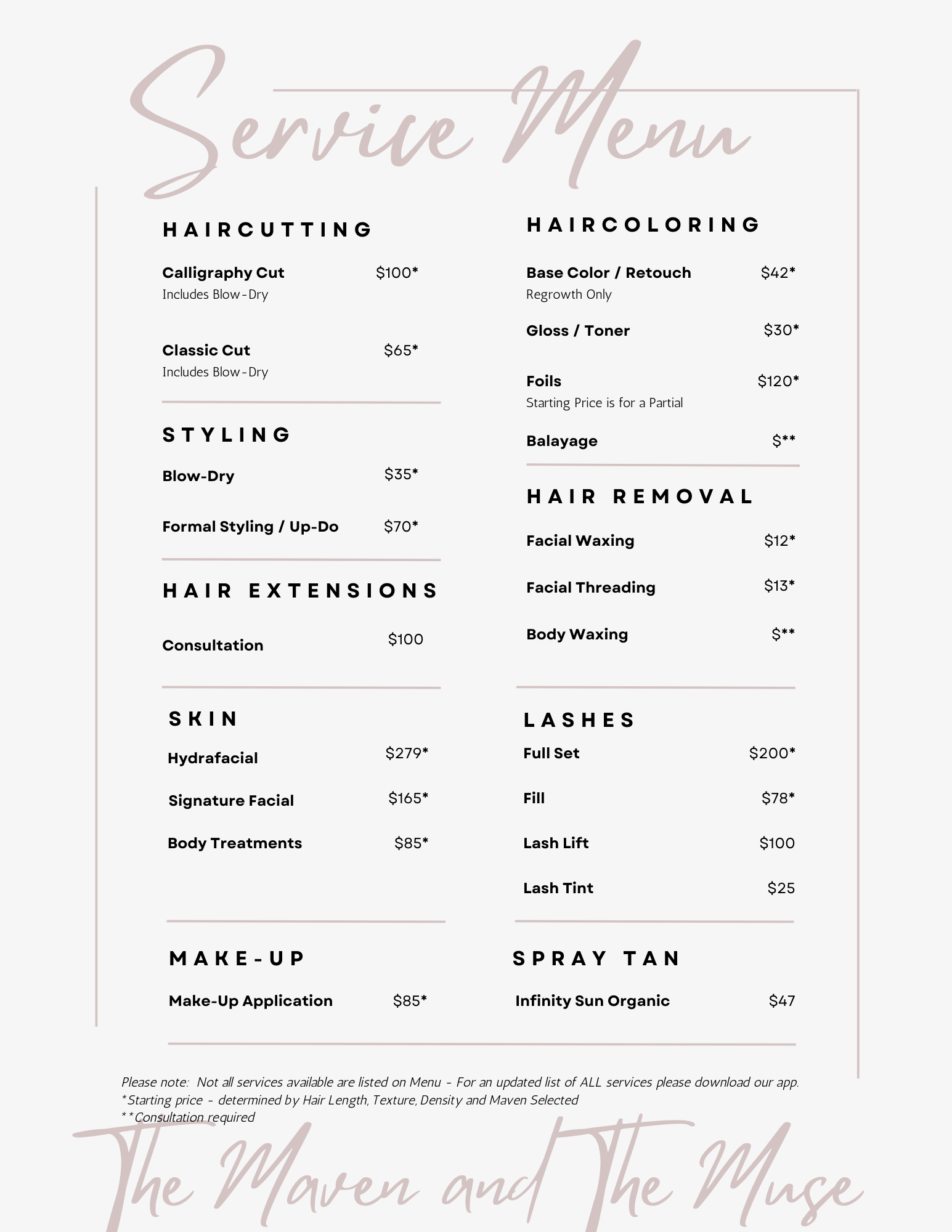 Menu Of Services The Maven And Muse