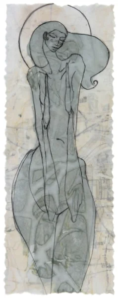 Mixed Media Mono Print. This print is an example of printed line work layered with paint & vintage paper. No two are the same. Editions of 100 - No two are the same. ©2014 Kate Morgan