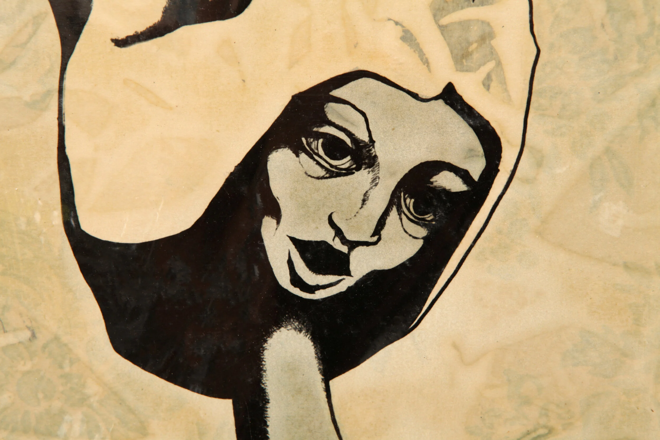 detail of Kate Morgan art female artist original hand layered mixed media mono print drawing painting printmaking assemblage signed numbered "Gabriella"