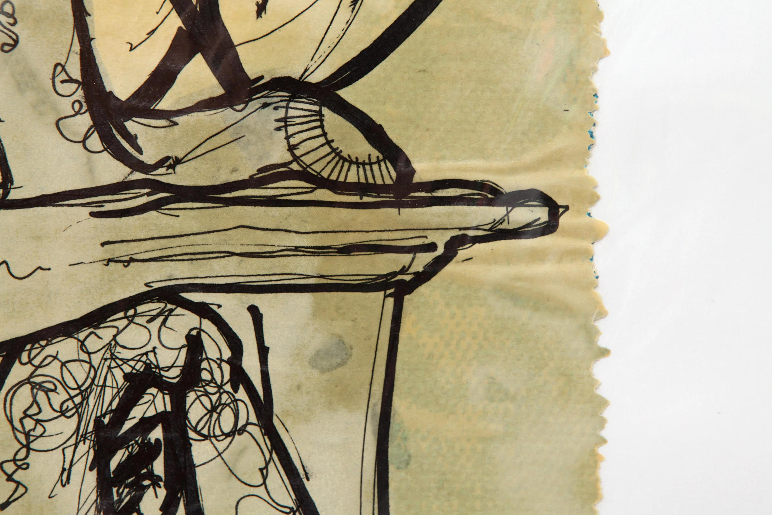 detail of Kate Morgan art female artist original hand layered mixed media mono print drawing painting printmaking assemblage signed numbered "East"