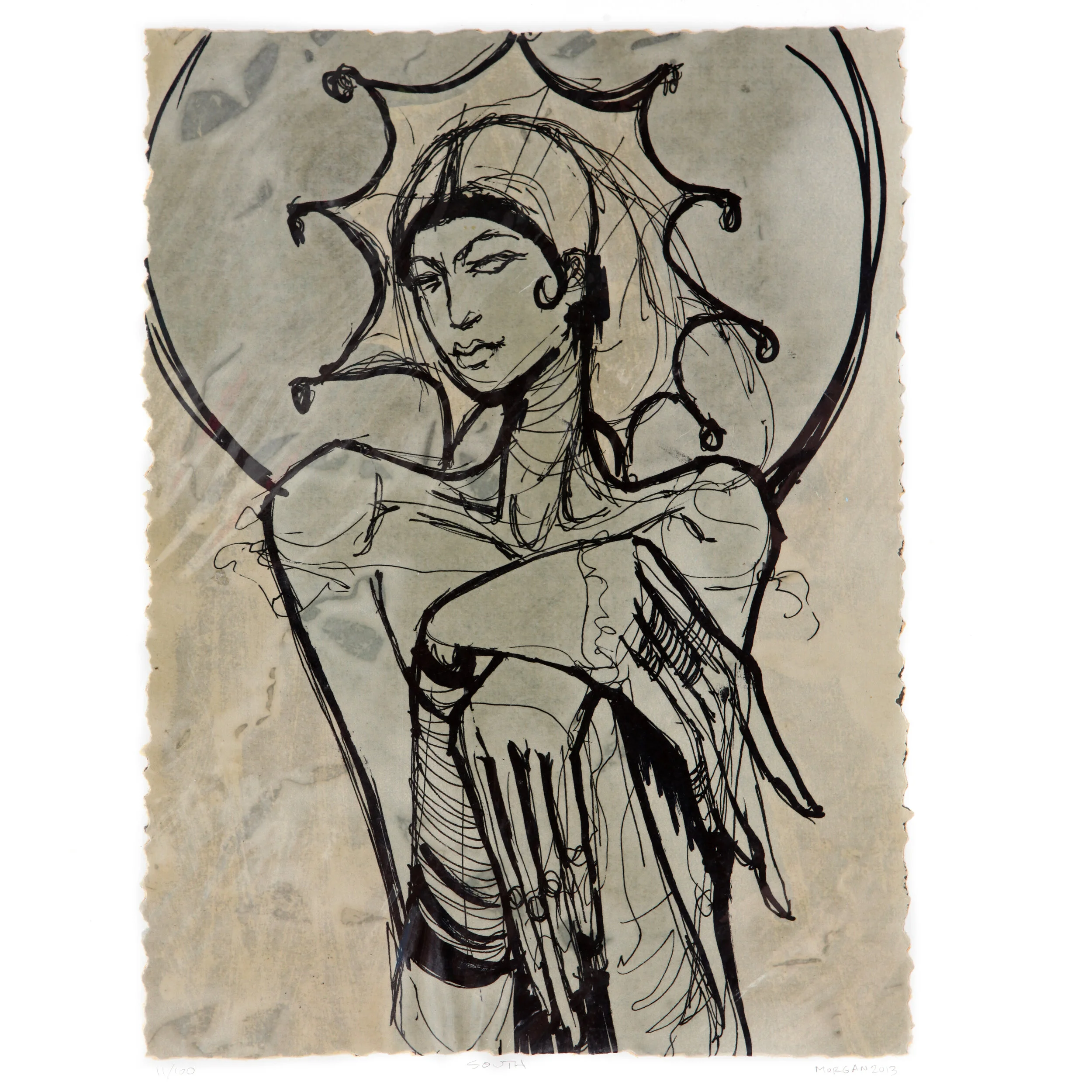 Kate Morgan art female artist original hand layered mixed media mono print drawing painting printmaking assemblage signed numbered "South"