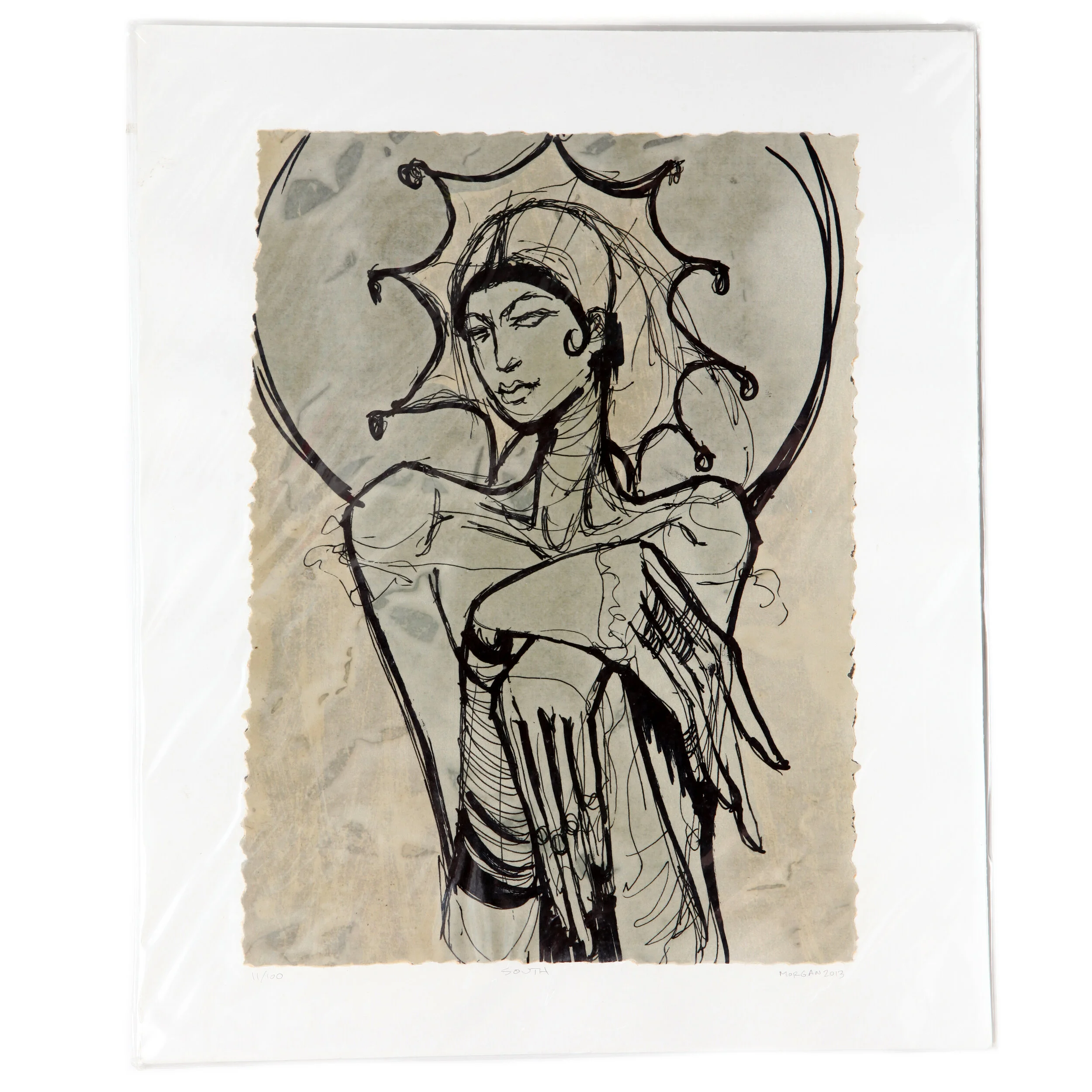 Kate Morgan art female artist original hand layered mixed media mono print drawing painting printmaking assemblage signed numbered "South"