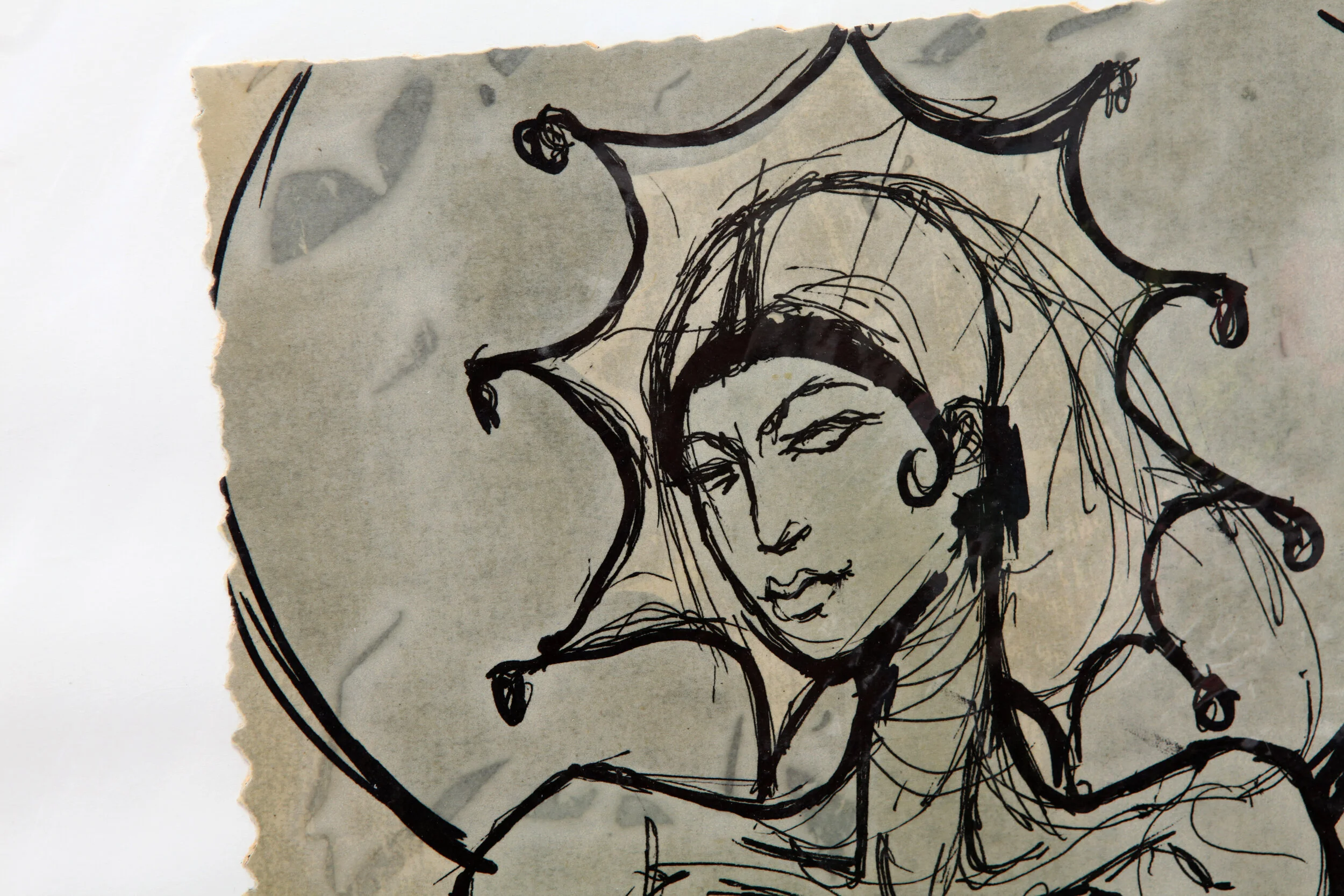 detail of Kate Morgan art female artist original hand layered mixed media mono print drawing painting printmaking assemblage signed numbered "South"