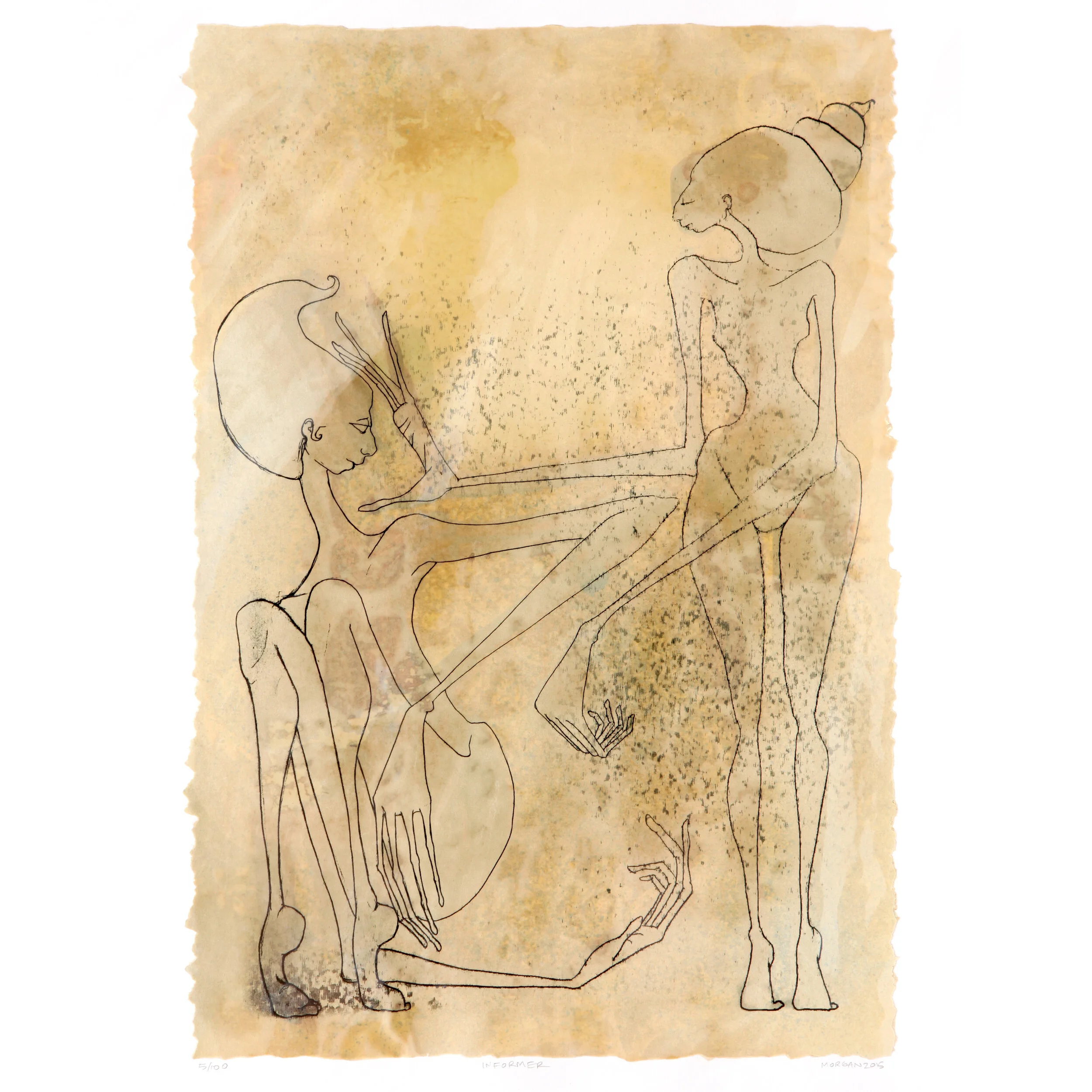 Kate Morgan art female artist original hand layered mixed media mono print drawing painting printmaking assemblage signed numbered "Informer"