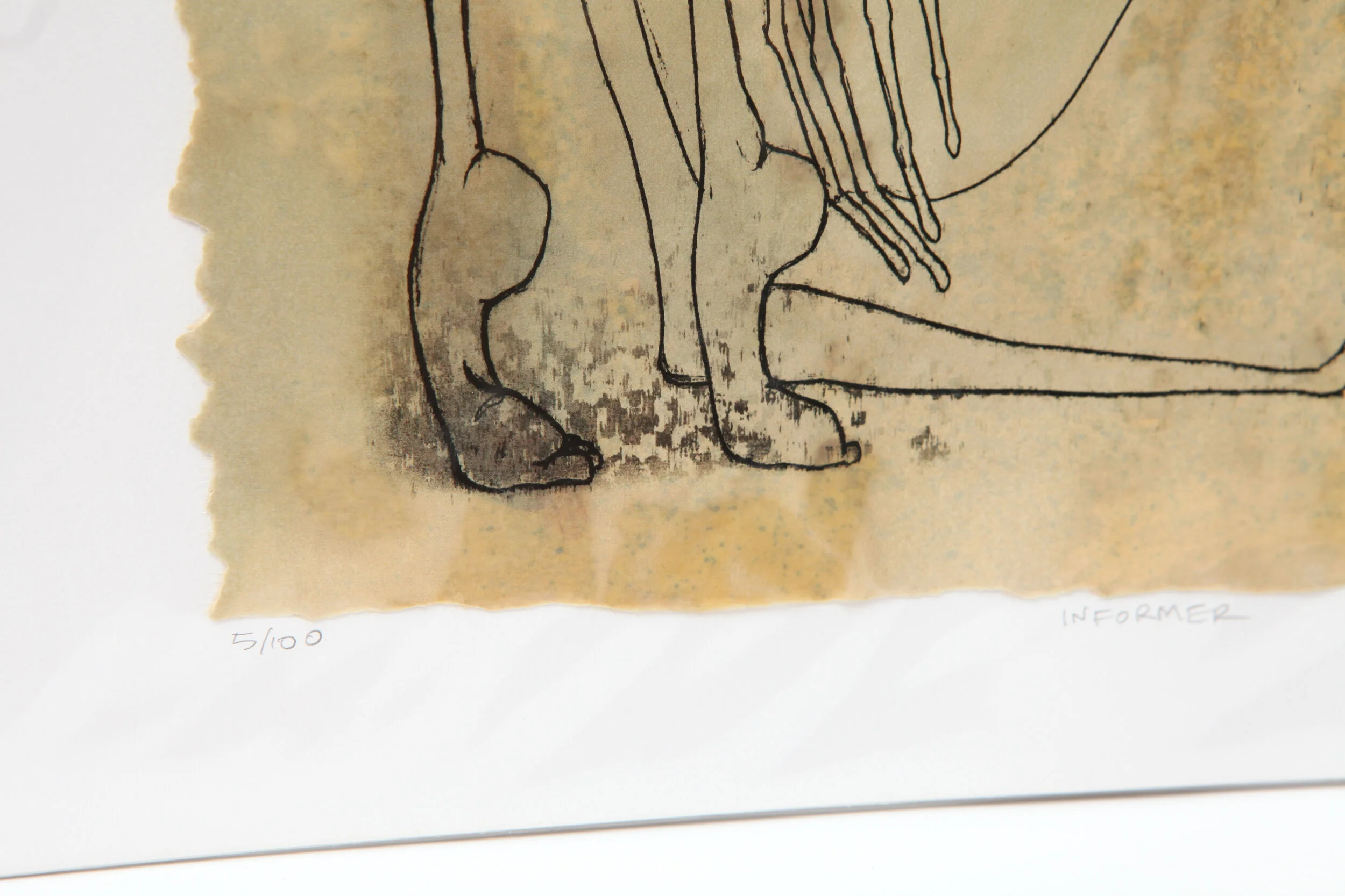 detail of Kate Morgan art female artist original hand layered mixed media mono print drawing painting printmaking assemblage signed numbered "Informer"