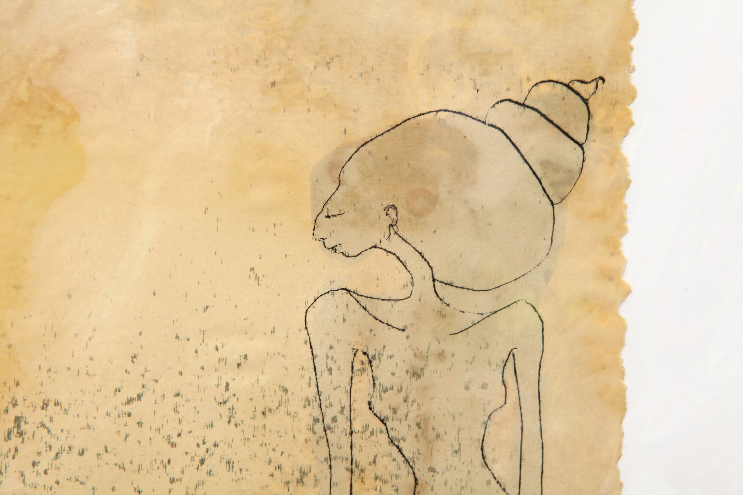 detail of Kate Morgan art female artist original hand layered mixed media mono print drawing painting printmaking assemblage signed numbered "Informer"