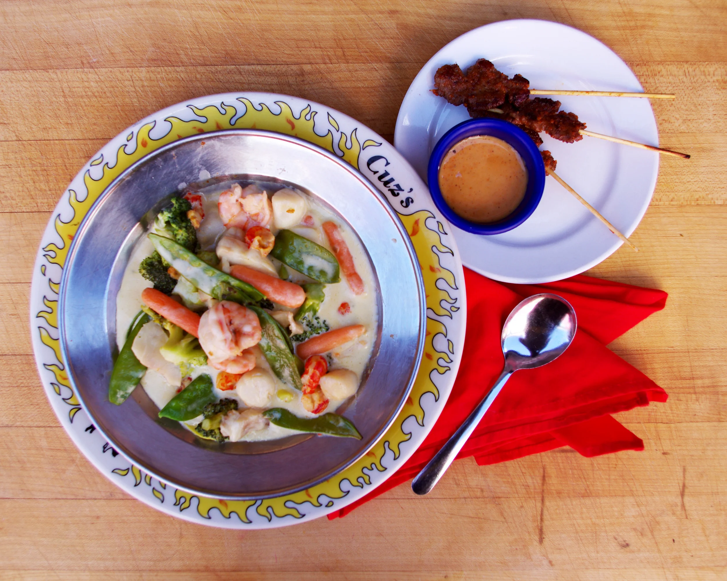 Thai Seafood Curry with filet satays.