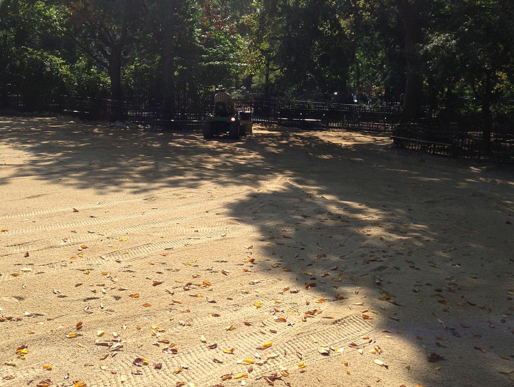 Finally the job is finished. The stone will be watered with sprinklers overnight and then allowed to harden in the sun for a day before the run is reopened
