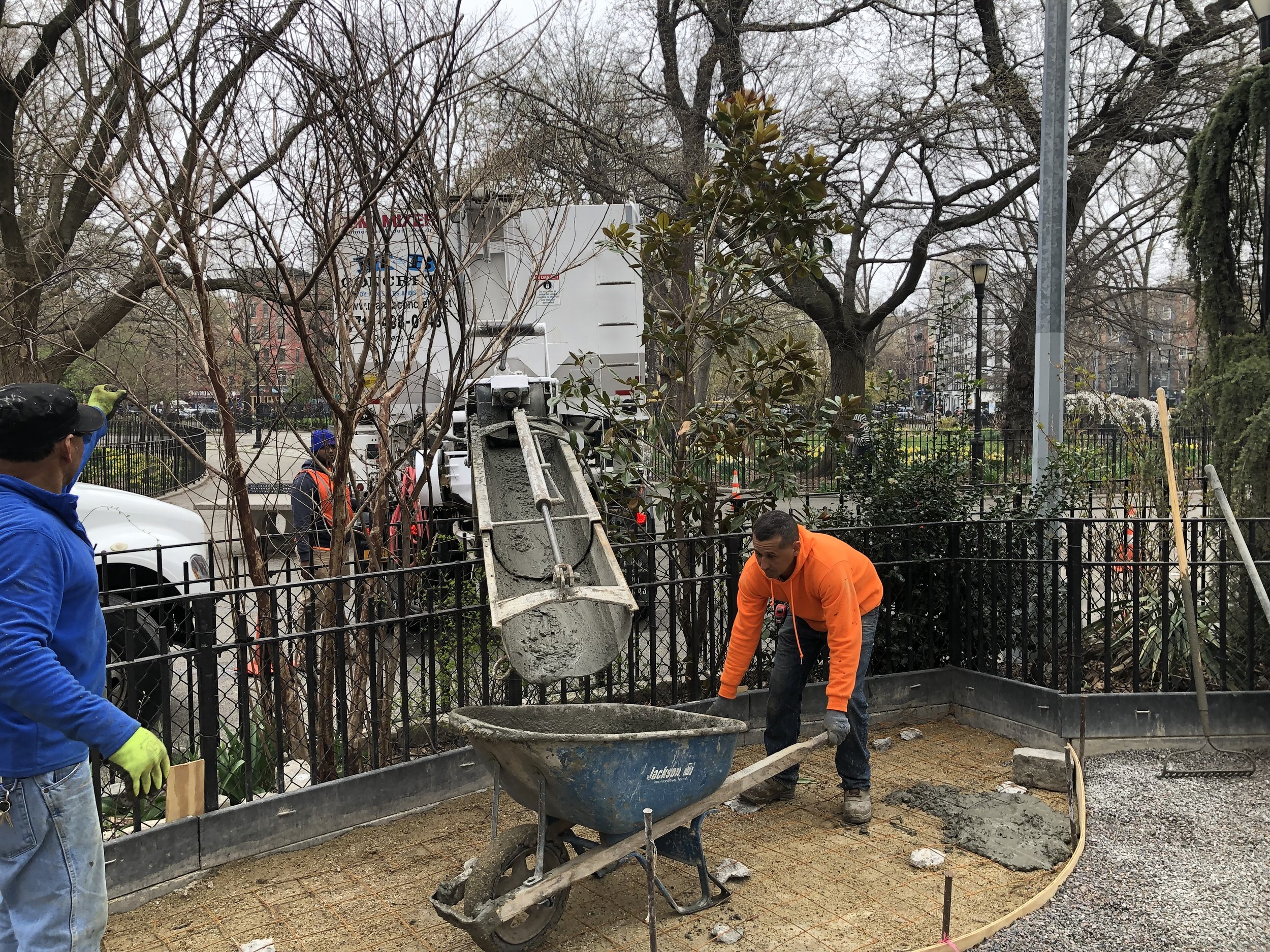 The concrete truck arrives