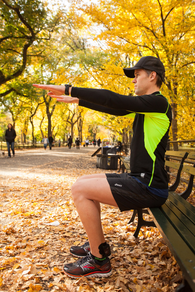 Stick your butt out as you slowly sit down, keeping your feet and toes in contact with the ground. Repeat 3x10