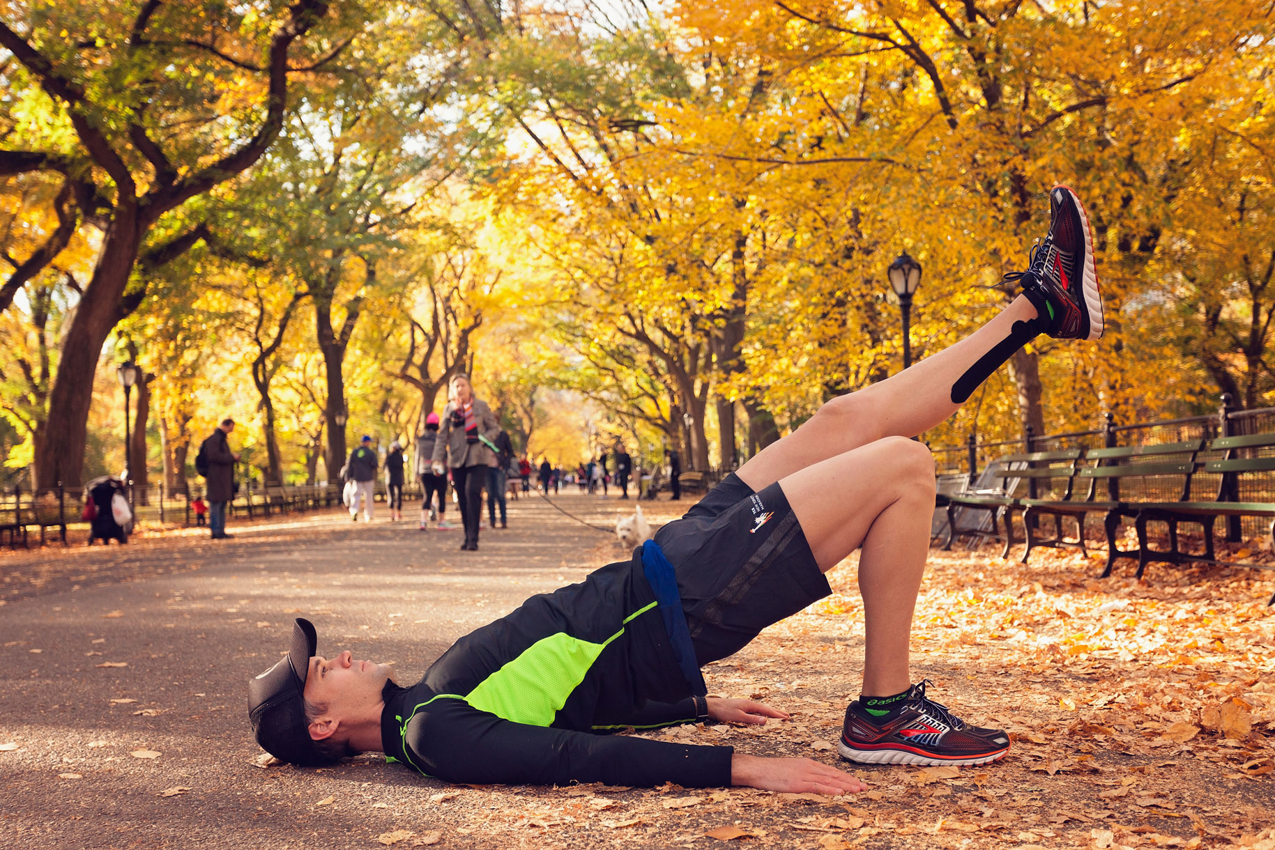 Keep the bridge high as you extend one leg in front. Hold for one breath and then switch sides. When you can repeat x 10 each side, move to step 2.