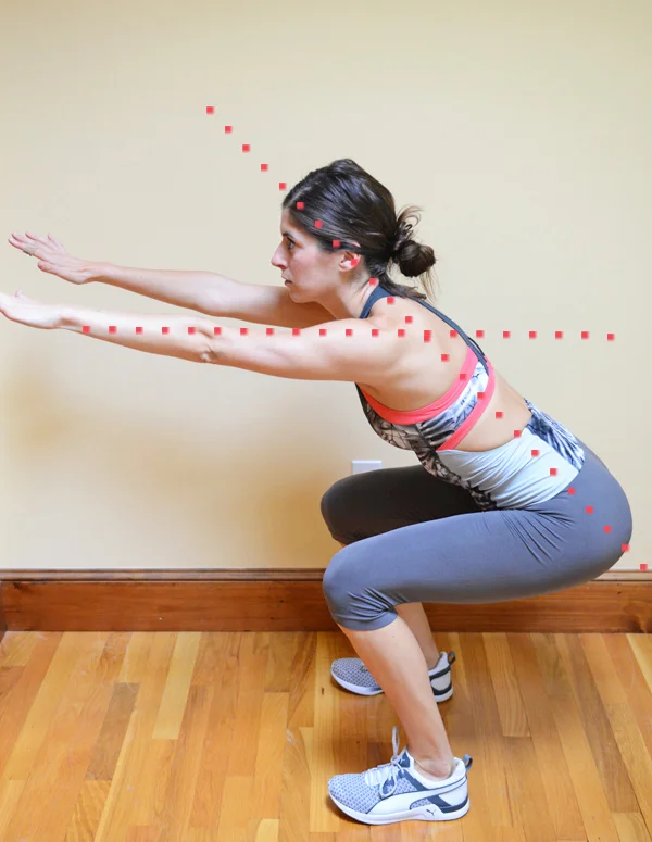 Pic b = Tight lats and upper back - unable to keep arms upright in line with shins