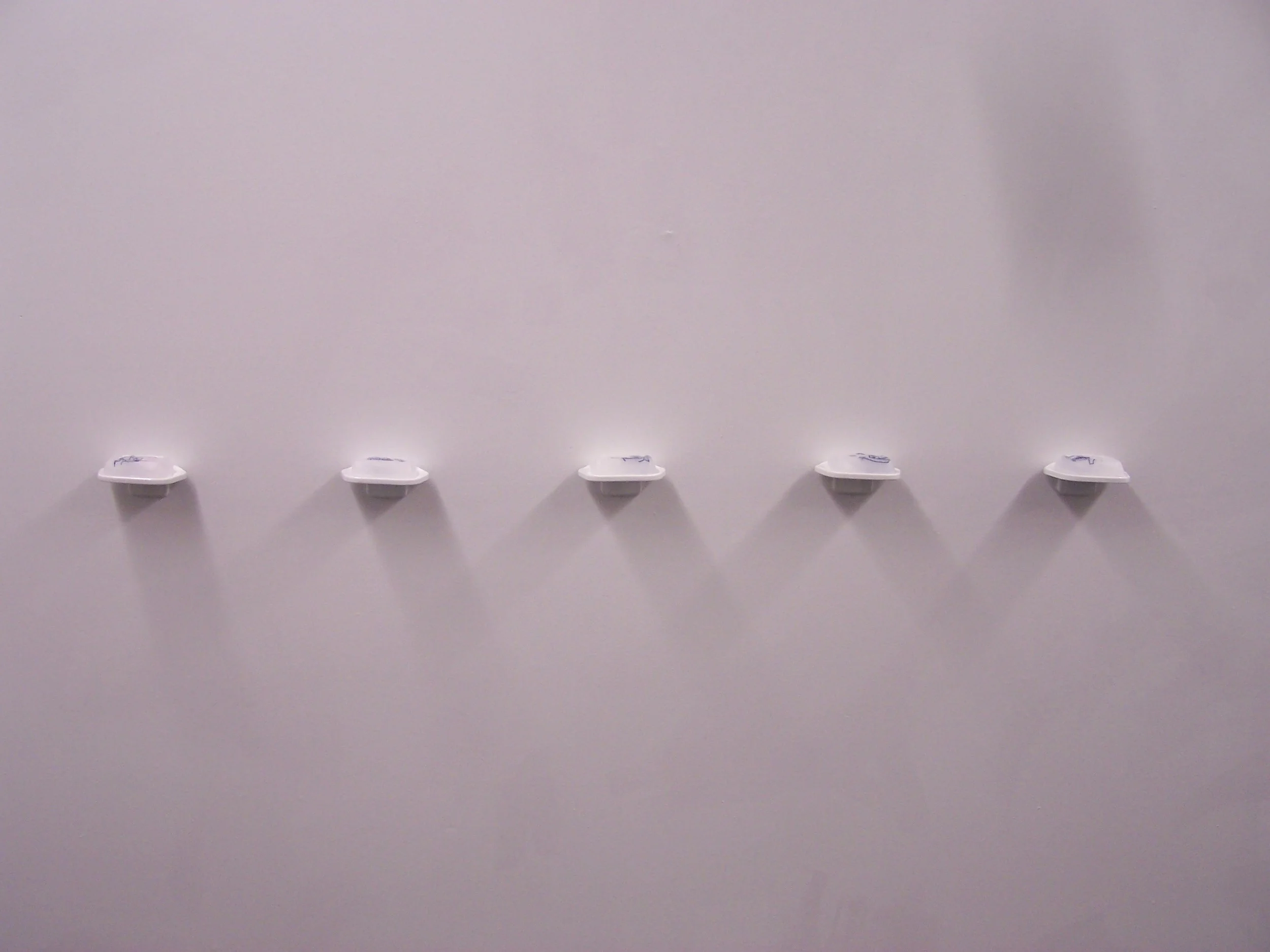 Next time bring us babies! Hand embroidered cotton, glycerin soap, soap dishes, installation size varies, 2011.
