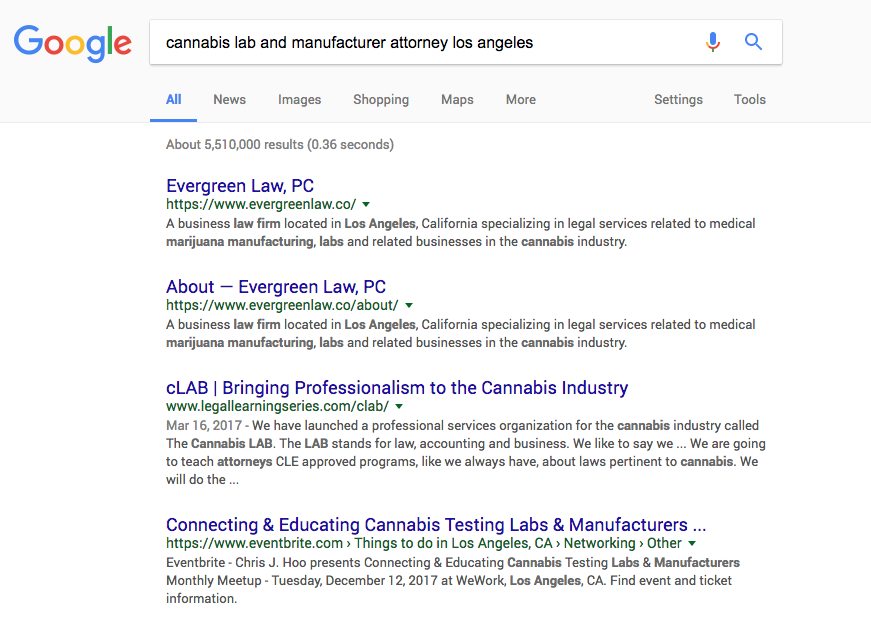 #1 ranking for "labs and manufacturer attorney Los Angeles"
