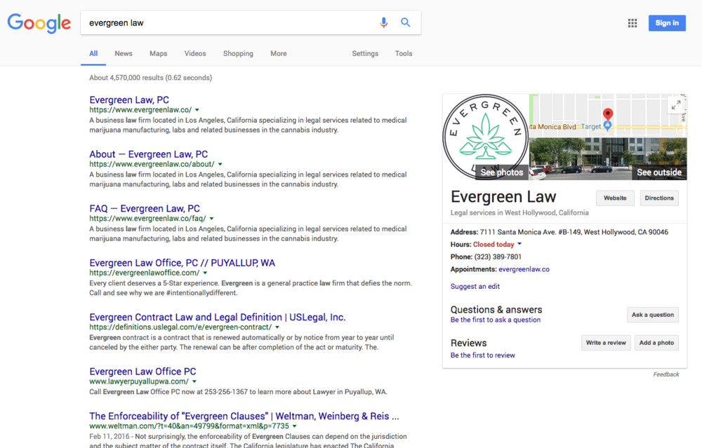 #1 ranking for "Evergreen Law"